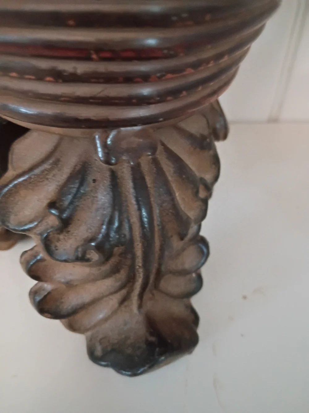 Vintage Hollywood Regency Pricket Candle Holder Pedestal Cast Metal Wood Urn 90s